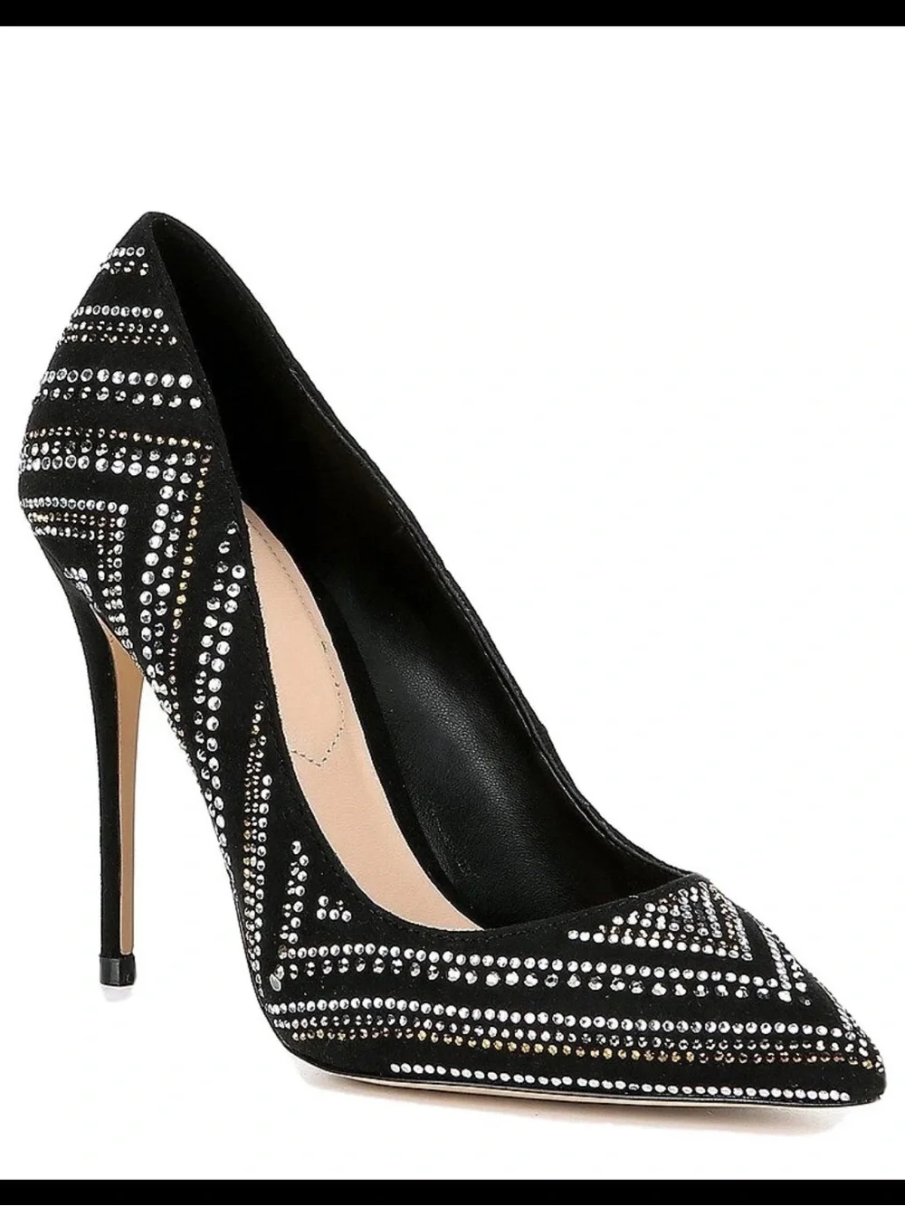Aldo Lardonna Black Pointed Toe Stiletto Pumps Gold Silver Rhinestones Size 7